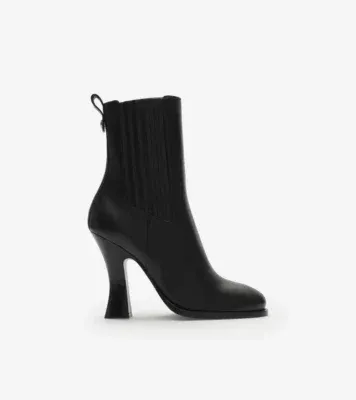 Leather Pillar Ankle Boots in Black