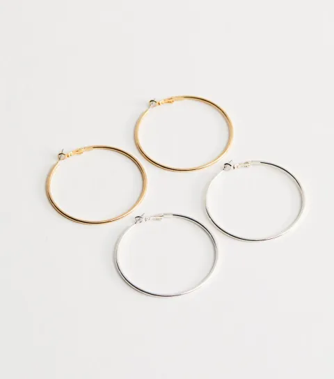 Pack of 2 Gold and Silver Tone 60mm Hoop Earrings