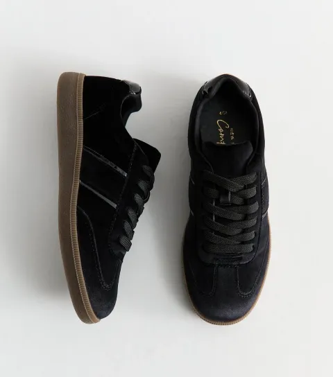 New Look Women's Black Velvet Gum Sole Trainers Vegan