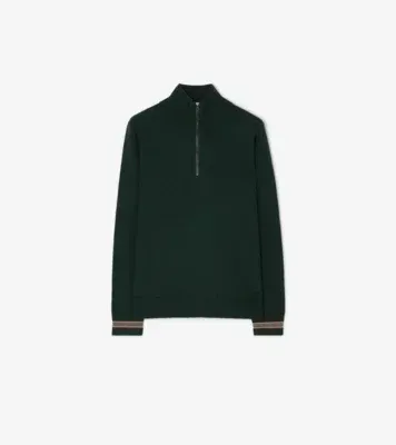 Wool Half-zip Sweater in Deep forest green