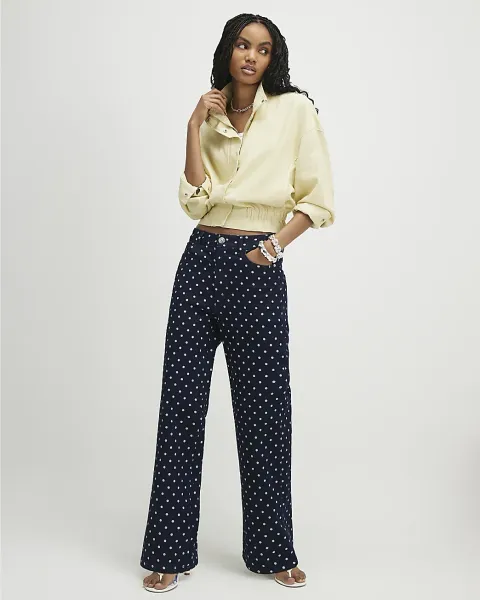 River Island Spot Print Relaxed Straight Jeans