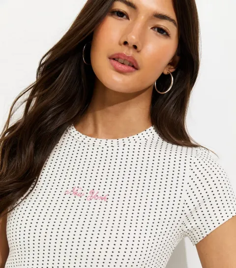 Women's White New York Embroidery Spot Print Baby T-Shirt