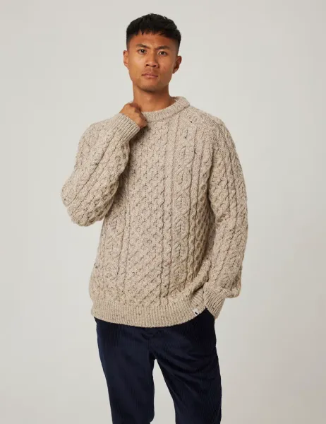 Peregrine Pure Wool Cable Crew Neck Jumper Sand
