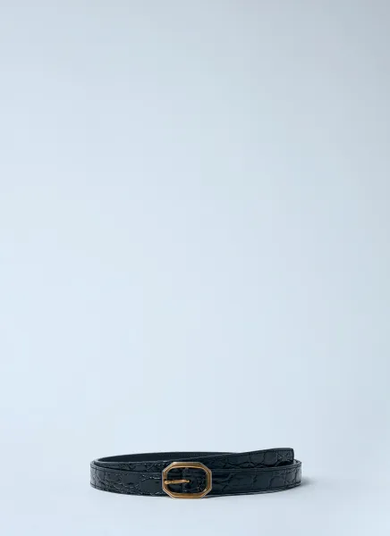 Crocodile-Embossed Frame Thin Belt