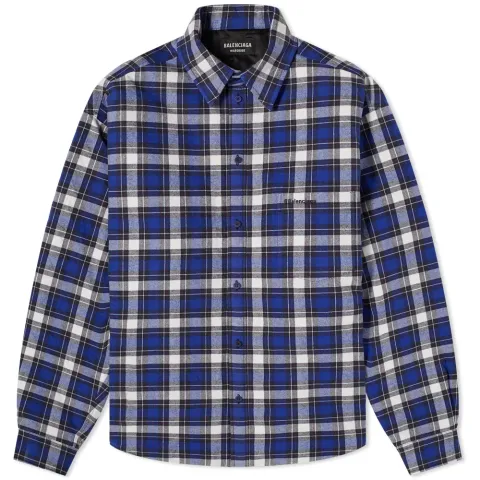 Logo Pocket Flannel Check Padded Overshirt
