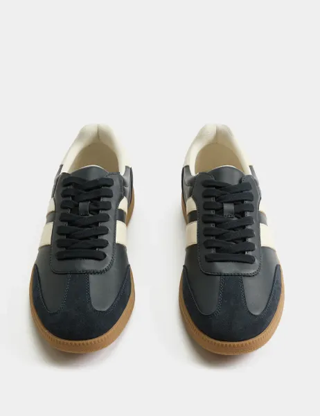 Marks & Spencer Leather Retro Gum Sole Lace Up Trainers Navy