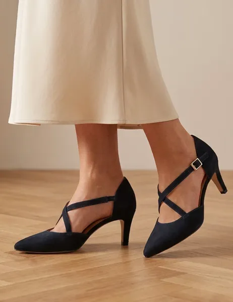 Jones Bootmaker Wide Fit Leather Stiletto Heel Court Shoes Navy