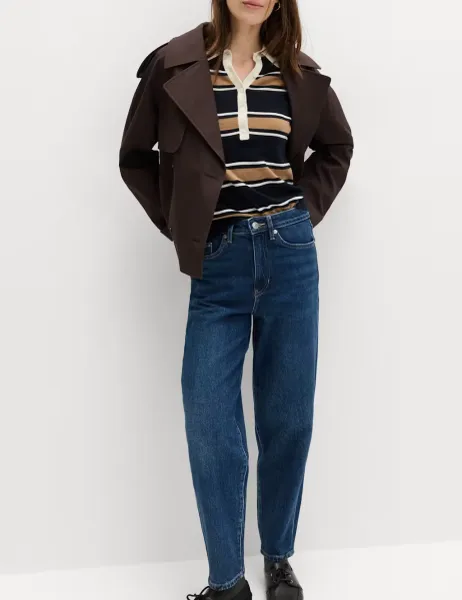 Marks & Spencer Mom High Waisted Ankle Grazer Jeans Dark Indigo