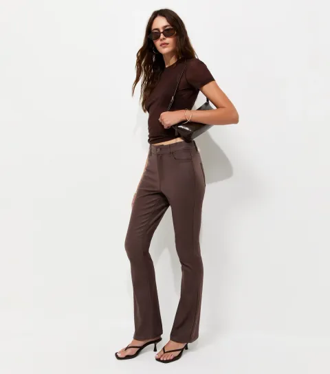 New Look Women's Dark Brown Coated Bootcut Jeans