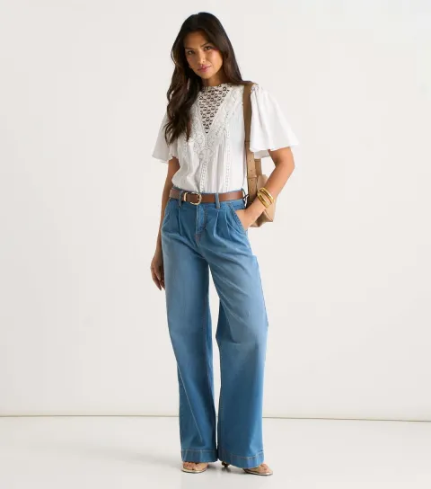 Women's Blue Pleated Leg Jeans