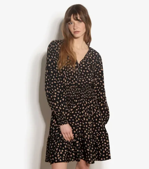 Women's Black Spot Ruffle Dress