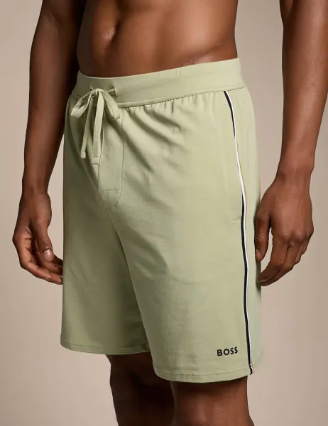 Boss Elasticated Waist Side Stripe Jersey Shorts Light Green
