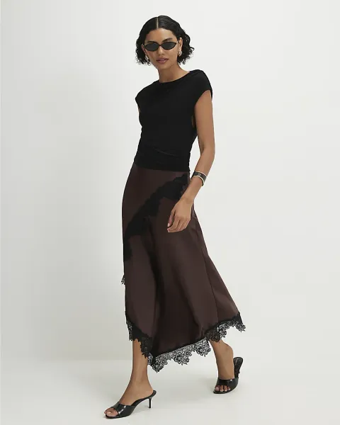 River Island Short Sleeve Lace Hybrid Maxi Dress