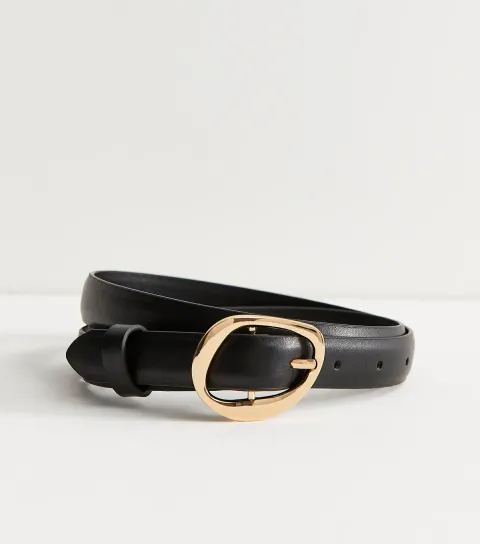 Black Faux Leather Hammered Buckle Belt Vegan