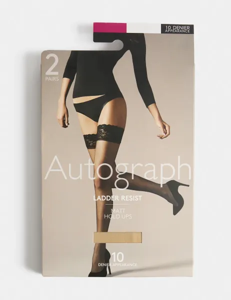 Autograph 2 Pack 10 Denier Ladder Resist Matt Hold-Ups Opaline