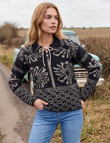 Roman Floral Jacquard Jumper Black Mix