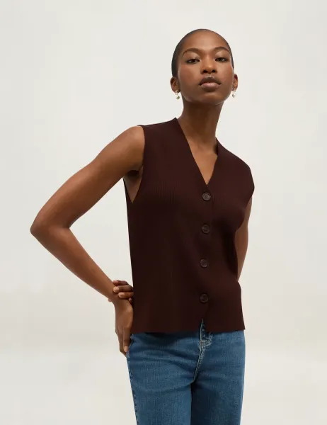 Hobbs V-Neck Knitted Vest Brown