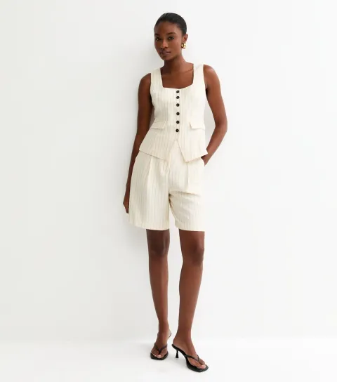 Women's White Striped Shorts