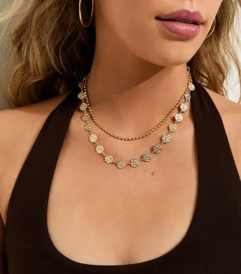 New Look Gold Tone Double Layer Coin Pendant Necklace