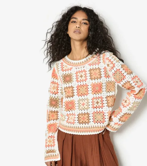 Women's Pink Crochet Squares Jumper