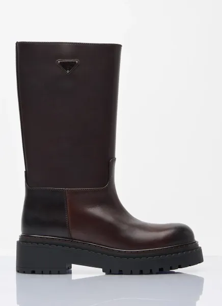 Logo Plaque Leather Boots