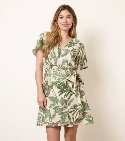 Women's Green Wrap Front Sarong Mini Dress