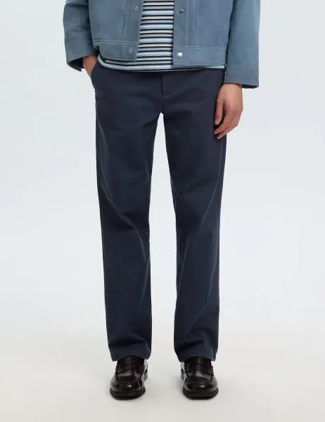 Selected Straight Fit Cotton Rich Twill Chinos Dark Navy