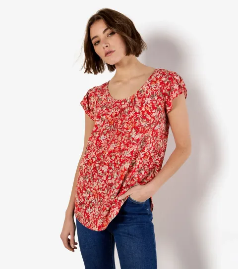 Women's Red Ditsy Floral Print Top