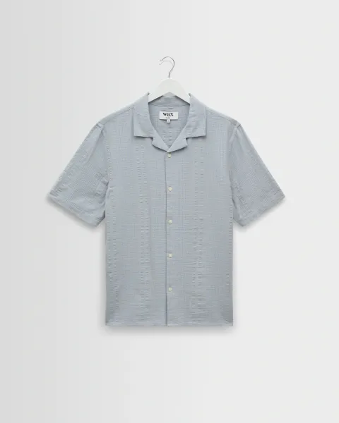 Didcot - Blue Double-Weave Seersucker Short-Sleeve Shirt