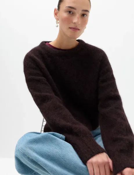 Marks & Spencer Alpaca Blend Textured Relaxed Jumper Chocolate