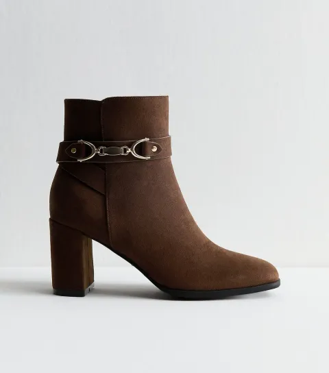 Women's Brown Faux Suede Snaffle Detail Ankle Boots Vegan