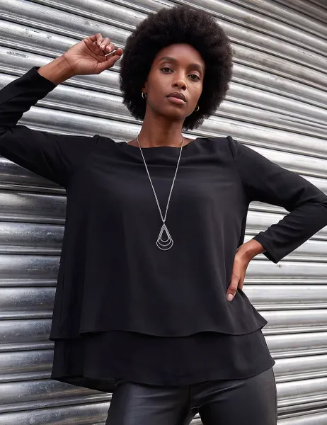 Roman Necklace Detail Top Black