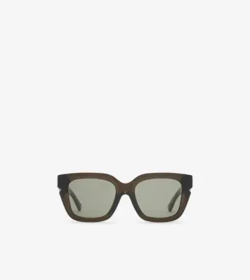 Inlaid Check Square Sunglasses in Dark khaki