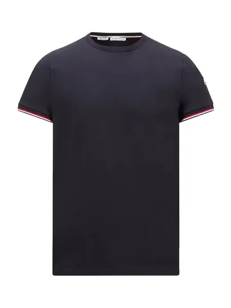 Men Tricolour-Trimmed T-Shirt Navy