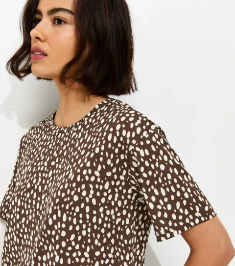 Women's Brown Abstract Spot Print Easy T-Shirt