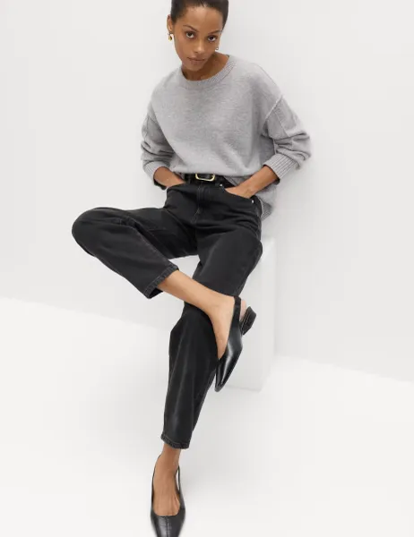 Marks & Spencer Mom High Waisted Ankle Grazer Jeans Black