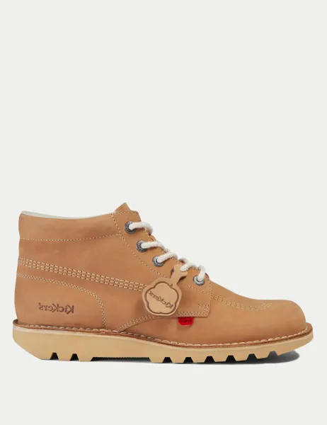 Kickers Leather Chunky Lace Up Ankle Boots Tan