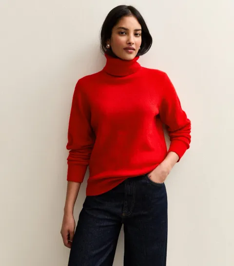 Women's Red Roll Neck Jumper