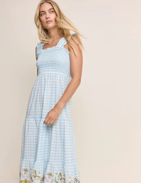 Nobody's Child X Elizabeth Scarlett Pure Cotton Gingham Midaxi Tiered Dress Blue