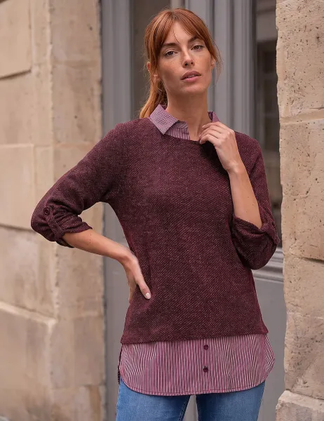 Roman 2 in 1 Textured Mock Shirt Jumper Cherry Red