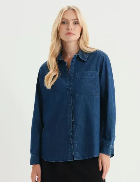 Denim Collared Button Through Shirt Blue Denim