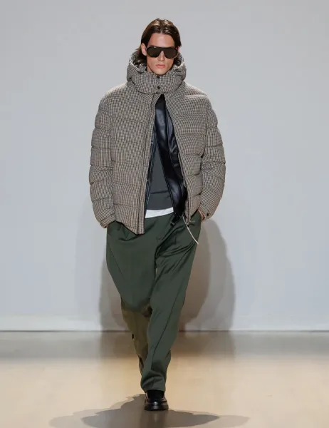 Marks & Spencer Wool Blend Check Puffer Jacket With Detachable Hood Brown Mix