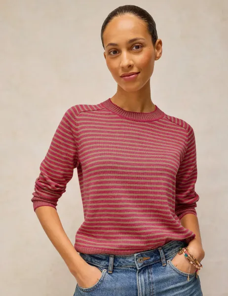 White Stuff Cotton Rich Striped Crew Neck Jumper