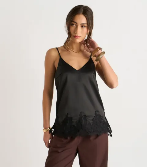 Women's Black Lace Trim Cami Top