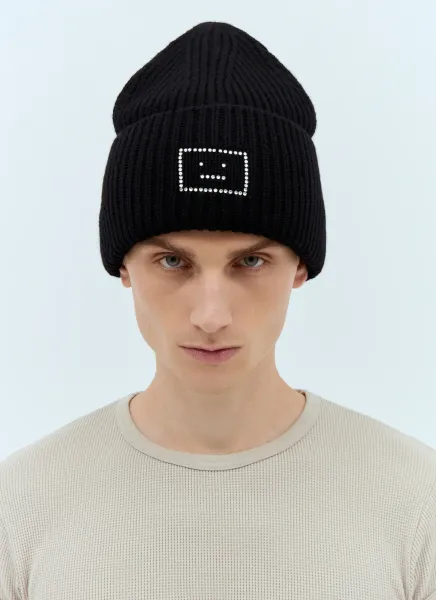 Embellished Face Logo Beanie Hat