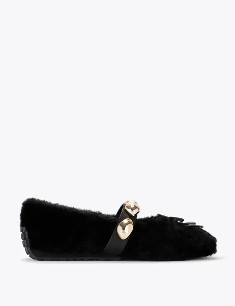 Steve Madden Toasted Faux Fur Bow Buckle Pump Slippers Black
