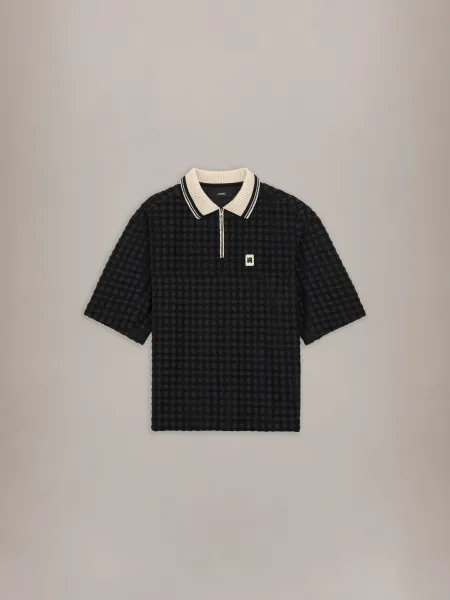 MA QUAD ZIP TOWELING POLO - Black