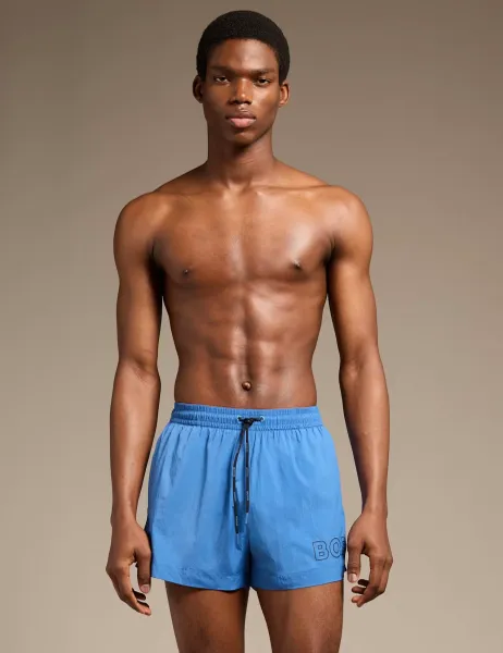 Boss Pocketed Quick Dry Logo Graphic Swim Shorts Blue