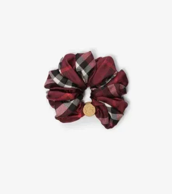Check Silk Scrunchie in Oxblood red