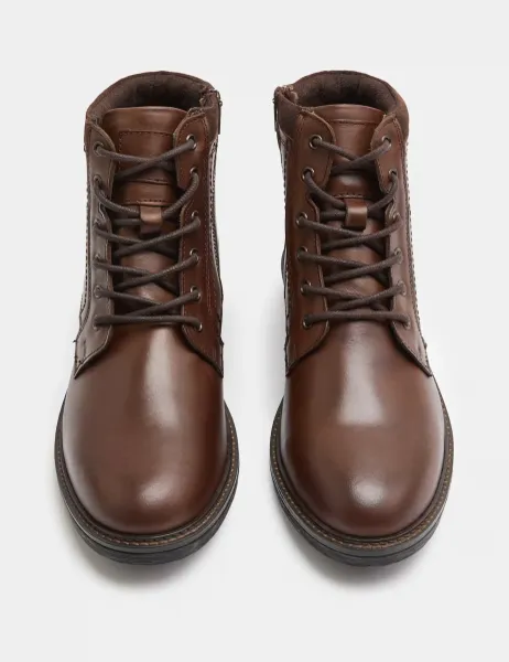 Marks & Spencer Leather Lace Up Shock Resistant Casual Boots Brown